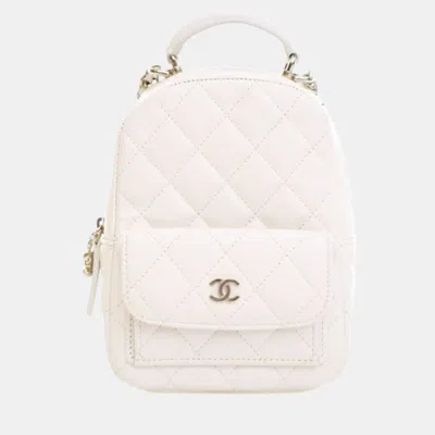 Pre-owned Chanel Mini Caviar Classic Backpack In White