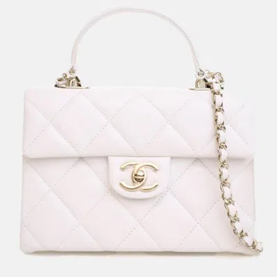 Pre-owned Chanel Mini Caviar Retro Twist Top Handle Bag In White
