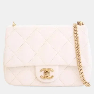 Pre-owned Chanel Mini Caviar Sweetheart Crush Flap Bag In White