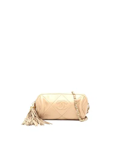 Pre-owned Chanel Mini Cc Barrel Tassel Bag In Sand