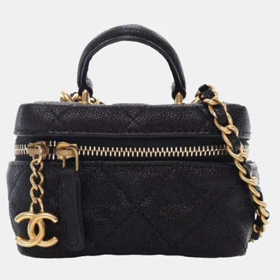 Pre-owned Chanel Mini Cc Caviar Chain Zip Around Vanity Bag In Black