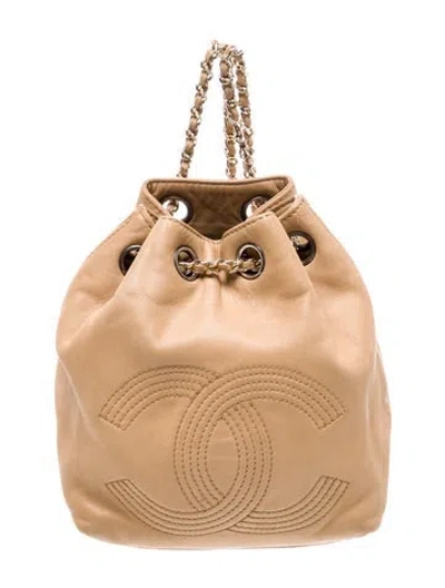Pre-owned Chanel Mini Cc Drawstring Backpack In Neutral