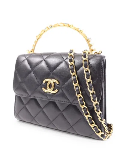 Pre-owned Chanel Mini Cc Ghw Flap Quilted Tote Bag In Black