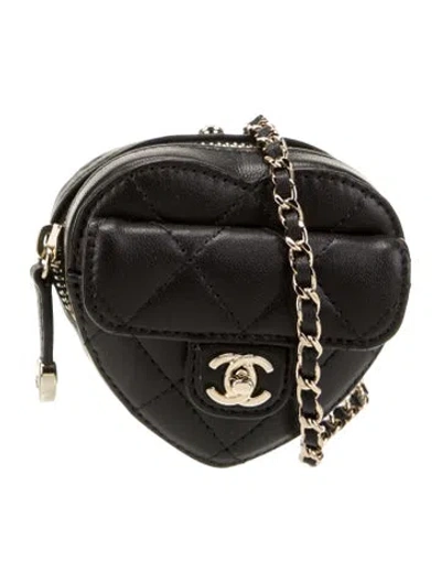 Pre-owned Chanel Mini Cc In Love Heart Clutch W/ Chain In Black