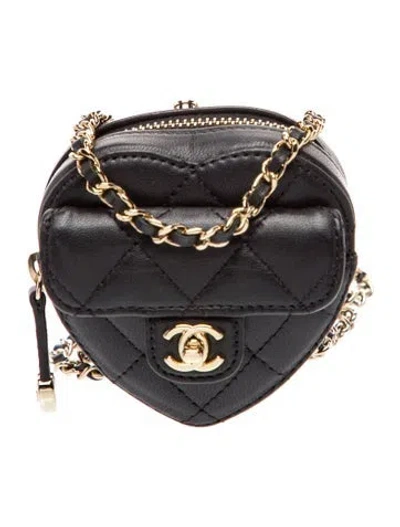 Pre-owned Chanel Mini Cc In Love Heart Clutch W/ Chain In Black