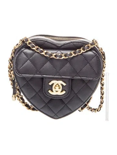 Pre-owned Chanel Mini Cc In Love Heart Clutch W/ Chain In Black