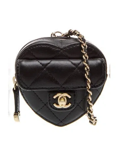 Pre-owned Chanel Mini Cc In Love Heart Coin Purse Necklace, Mini In Black