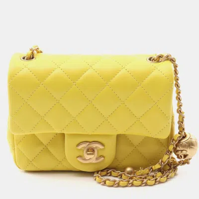 Pre-owned Chanel Mini Cc Matelasse Yellow Lambskin Leather Chain Shoulder Bag Ghw