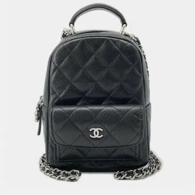Pre-owned Chanel Mini Cc Quilted Caviar Leather Backpack In Black