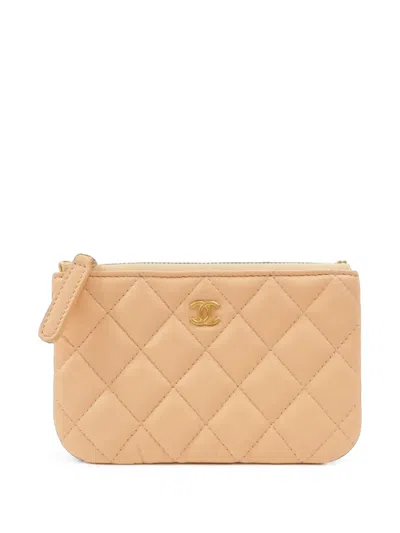 Pre-owned Chanel Mini Cc Quilted Pouch Coin Purse In Neutrals