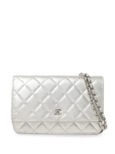 Pre-owned Chanel Mini Cc Turn-lock Messenger Bag In Silver