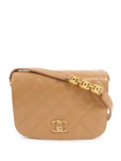 Pre-owned Chanel Mini Cc Turn-lock Shoulder Bag In Neutrals