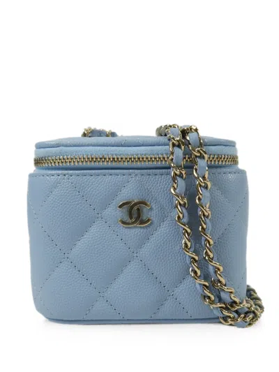 Pre-owned Chanel Mini Cc Vanity Case Shoulder Bag In Blue