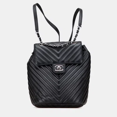 Pre-owned Chanel Mini Chevron Calfskin Urban Spirit Backpack In Black