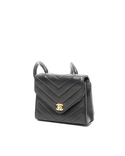Pre-owned Chanel Mini Chevron Flap Bag In Black