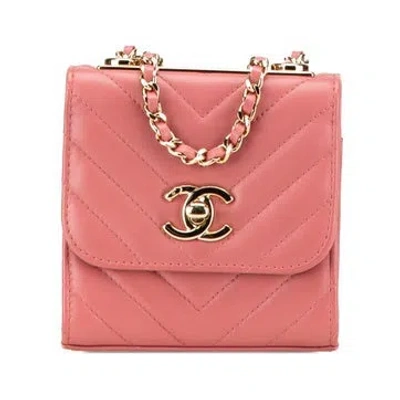 Pre-owned Chanel Mini Chevron Lambskin Trendy Cc Chain Wallet In Pink
