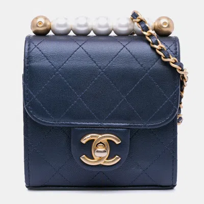 Pre-owned Chanel Mini Chic Pearls Crossbody Bag In Blue