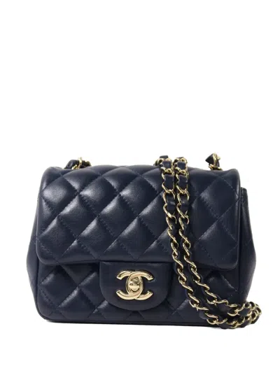 Pre-owned Chanel Mini Classic Flap Quilted Turn-lock-fastening Shoulder Bag In Blue