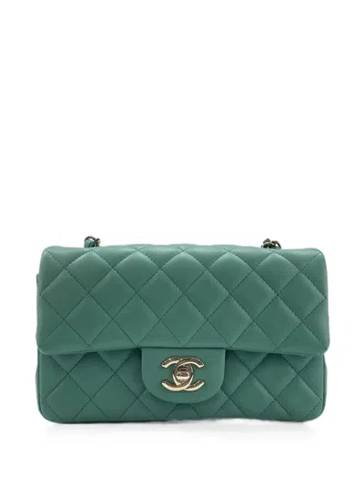 Pre-owned Chanel Mini Classic Flap Shoulder Bag In Green