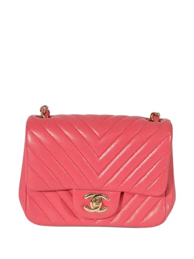 Pre-owned Chanel Mini Chevron Classic Flap Shoulder Bag In Pink