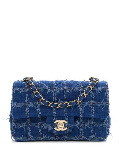 Pre-owned Chanel Mini Classic Flap Tweed Shoulder Bag In Blue