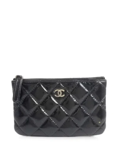 Pre-owned Chanel Mini Classic O Case Quilted Cc Card Holder In Black