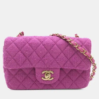 Pre-owned Chanel Mini Classic Rectangular Tweed Flap Bag In Purple