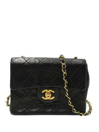 Pre-owned Chanel Mini Classic Square Flap Shoulder Bag In Black