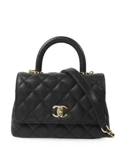Pre-owned Chanel Mini Coco Handle Chain Tote Bag In Black