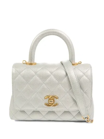Pre-owned Chanel Mini Coco Handle Tote Bag In Blue