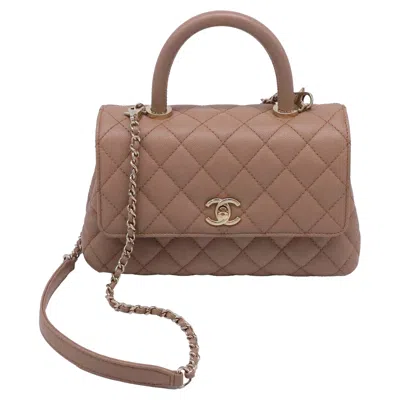 Pre-owned Chanel Mini Coco Top Handle Bag In Beige Caviar Leather In Sand