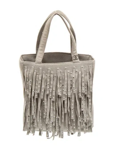 Pre-owned Chanel Mini Crystal Fringe Tote In Gray
