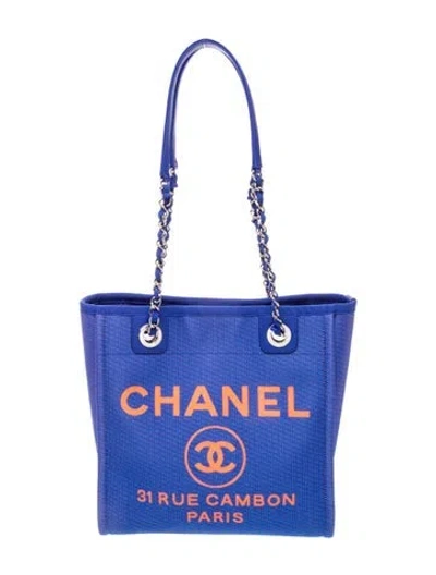 Pre-owned Chanel Mini Deauville Shopping Tote In Blue