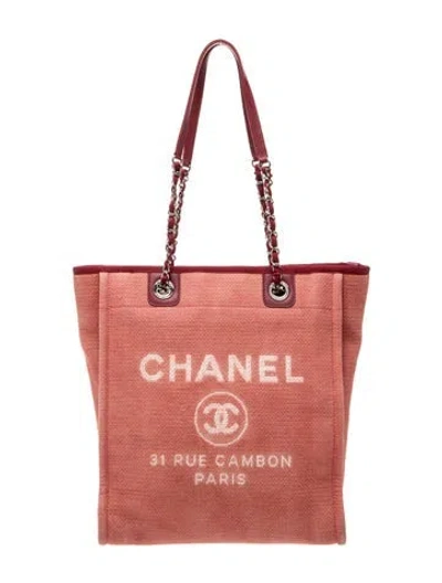 Pre-owned Chanel Mini Deauville Shopping Tote In Red