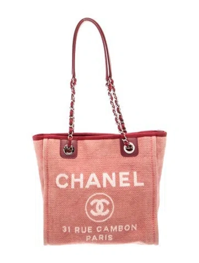 Pre-owned Chanel Mini Deauville Shopping Tote In Red