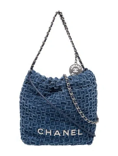 Pre-owned Chanel Mini Denim 22 Hobo In Blue