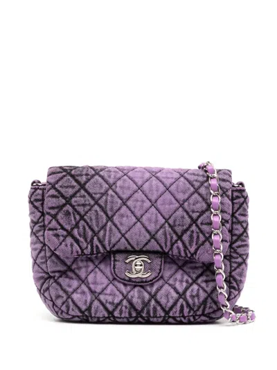 Pre-owned Chanel Mini Denim Classic Flap Shoulder Bag In Purple