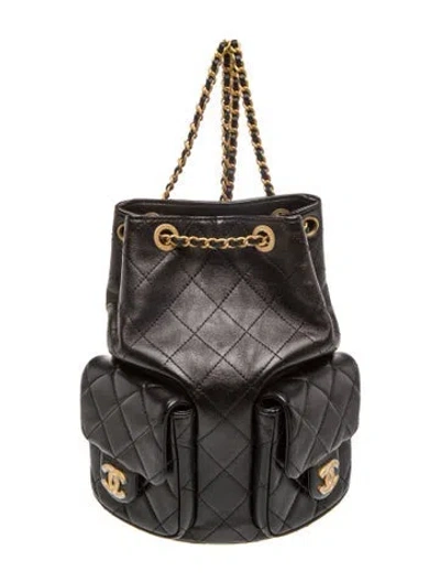 Pre-owned Chanel Mini Drawstring Backpack In Black
