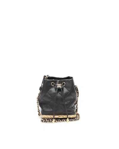 Pre-owned Chanel Mini Drawstring Metal Card Case Bucket Bag In Black