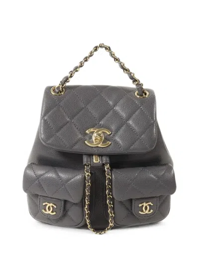 Pre-owned Chanel Mini Duma Cc Turn-lock Backpack In Grey