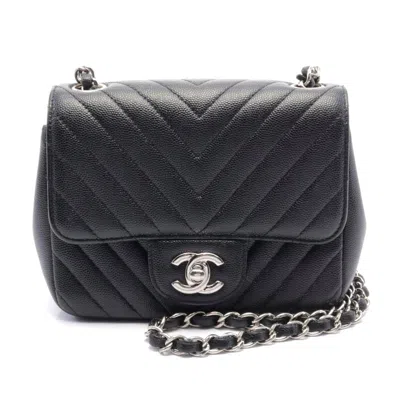 Pre-owned Chanel Mini Flap Bag Chevron V Stitch In Black