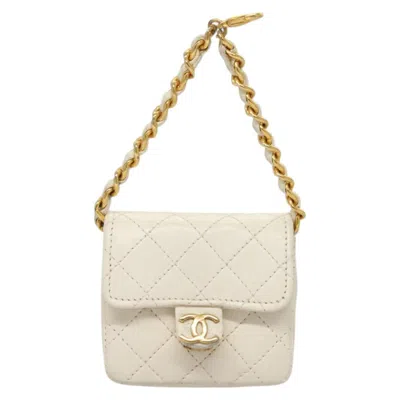 Pre-owned Chanel Mini Flap Bag Leather Clutch Bag () In White