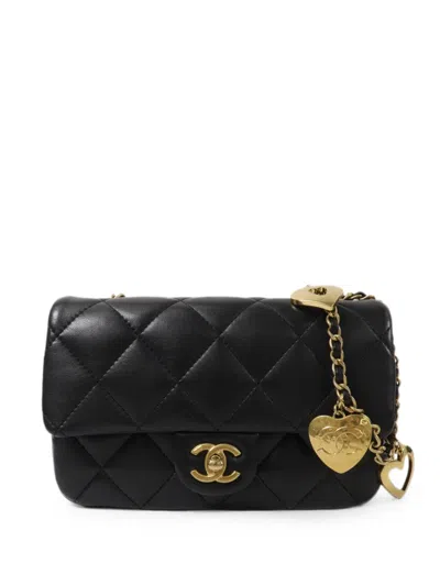 Pre-owned Chanel Mini Flap Cc Heart-charm Quilted Shoulder Bag In Black