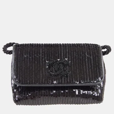 Pre-owned Chanel Mini Flap Shoulder Bag Black Sequined Beaded
