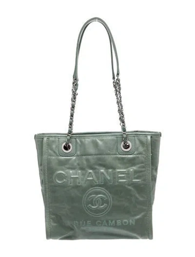 Pre-owned Chanel Mini Glazed Calfskin Deauville Tote In Green