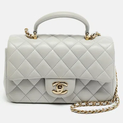 Pre-owned Chanel Mini Grey Quilted Leather Rectangular Top Handle Bag In Gray