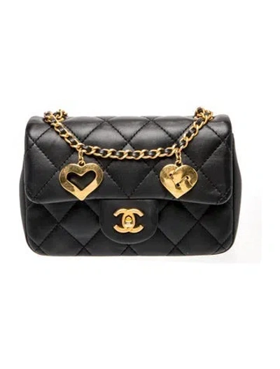 Pre-owned Chanel Mini Heart Charms Flap Bag In Black