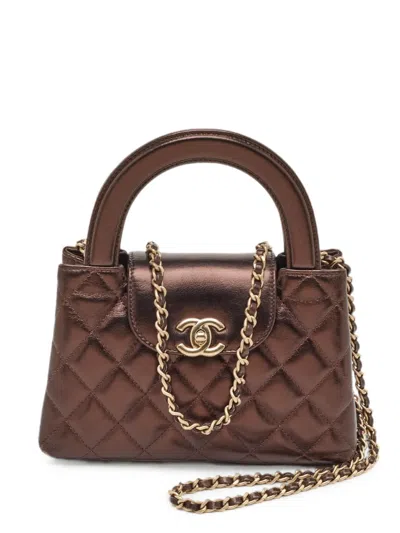 Pre-owned Chanel Mini Kelly Quilted Tote Bag In Brown