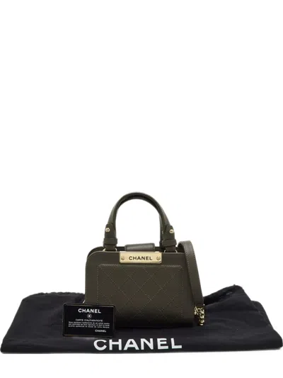 Chanel Mini Label Click Quilted Shoulder Bag In Green