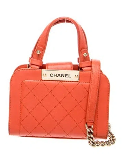 Pre-owned Chanel Mini Label Click Shopping Tote In Orange